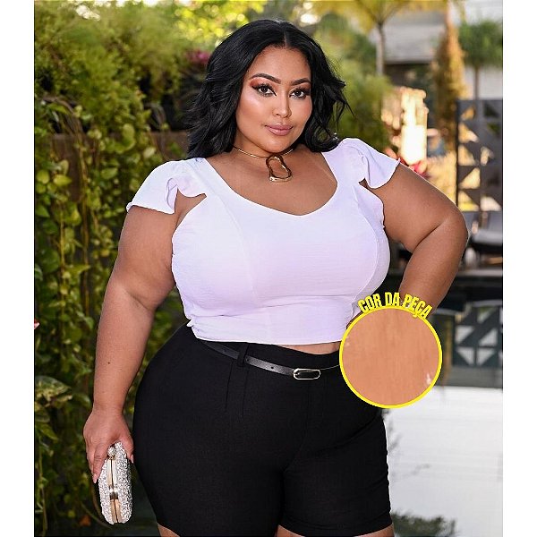 Cropped Alça Babado Laranja Plus Size
