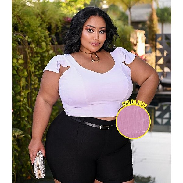 Cropped Alça Babado Rosa BB Plus Size