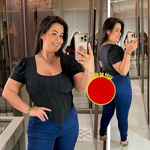 Blusa Corselet Manga Vermelha Plus Size