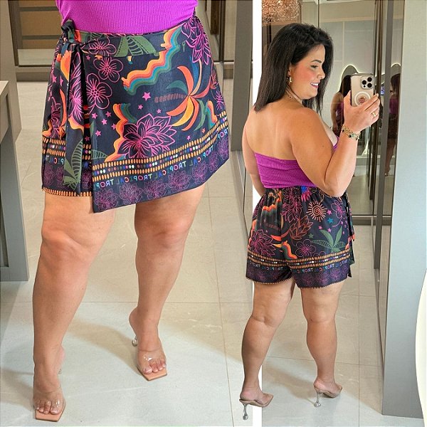 Short Saia Duda Verão Preto Plus Size