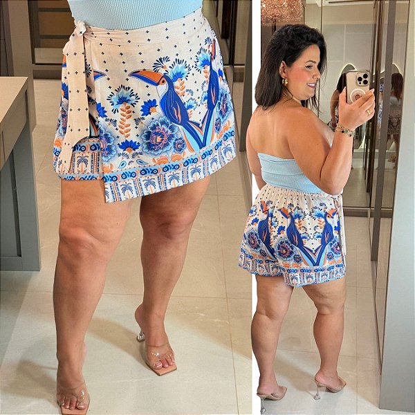 Short Saia Duda Verão Azul Tucano Plus Size