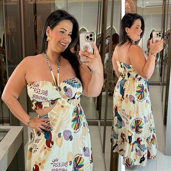 Vestido Longo Laura Tropical Off Plus Size