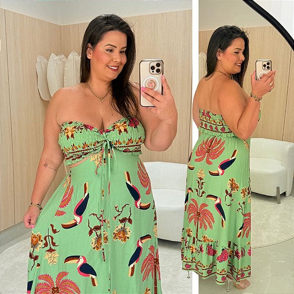Vestido Longo Laura Verão Verde Plus Size