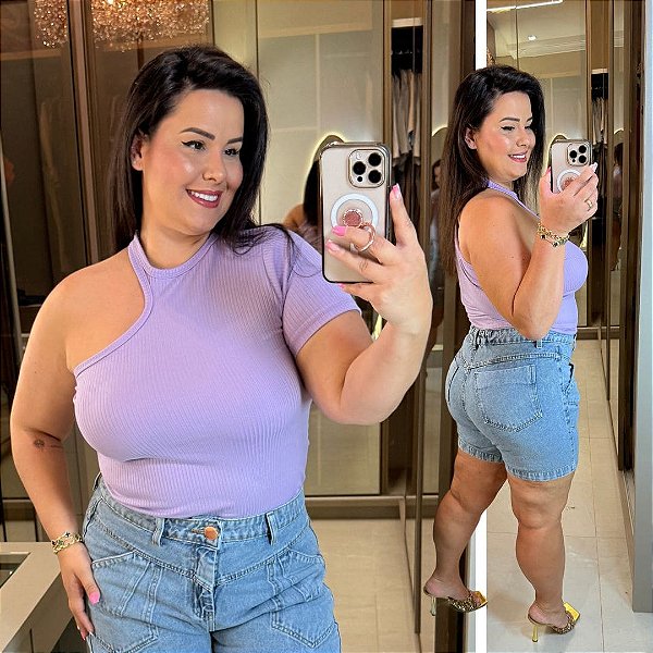 Blusa Canelada Nula Lilás Plus Size