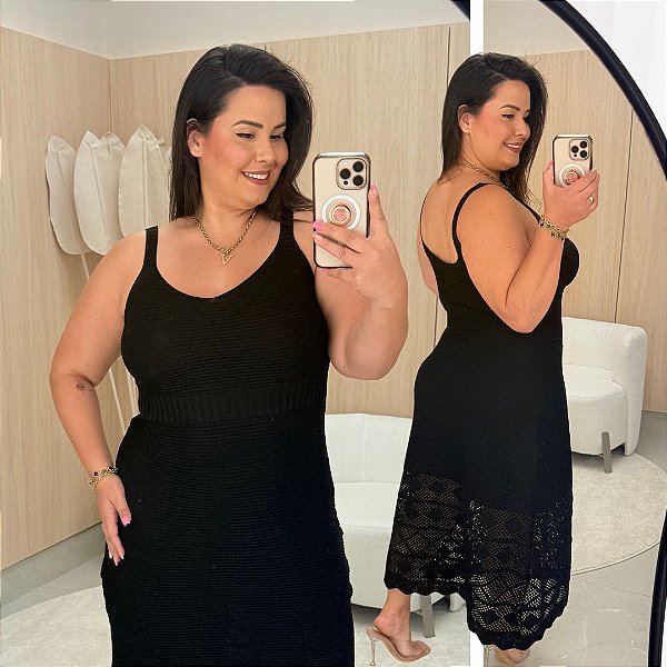 Vestido Alça Modal Viviana Preto Plus Size
