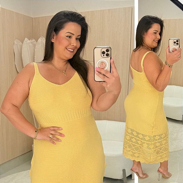 Vestido Alça Modal Viviana Amarelo Plus Size