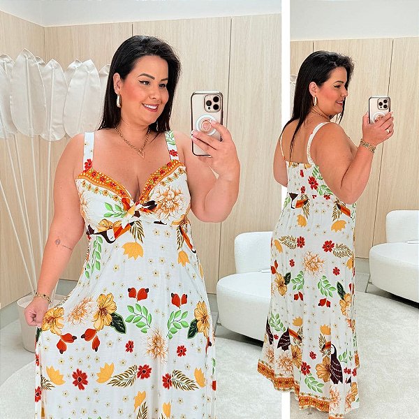 Vestido Longo Adélia Verão Branco Plus Size