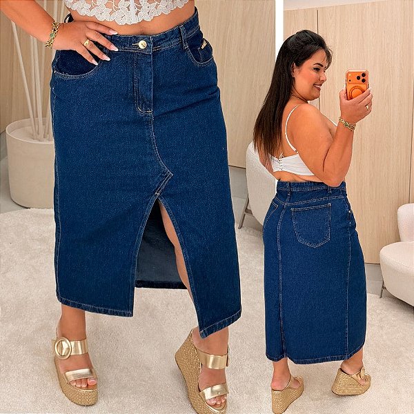 Saia Jeans Mid FF Augusta Plus Size