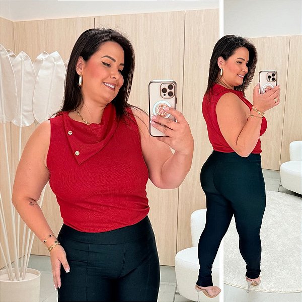 Blusa Botão Diana Vermelha Plus Size