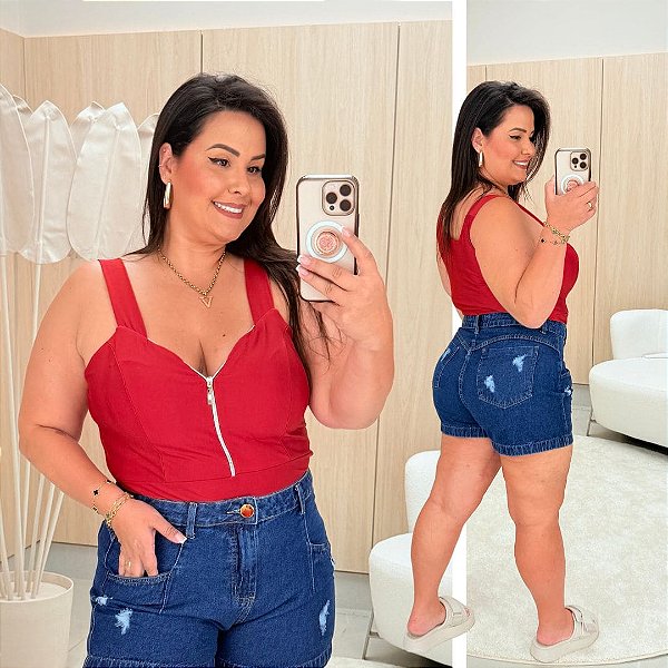 Cropped Suplex Zíper Vermelho Plus Size