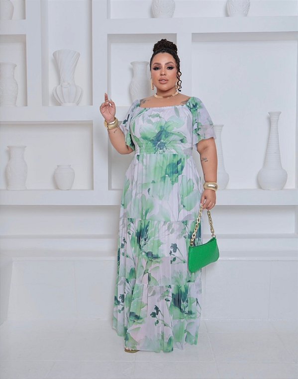 Vestido Ciganinha Tule Verde Plus Size
