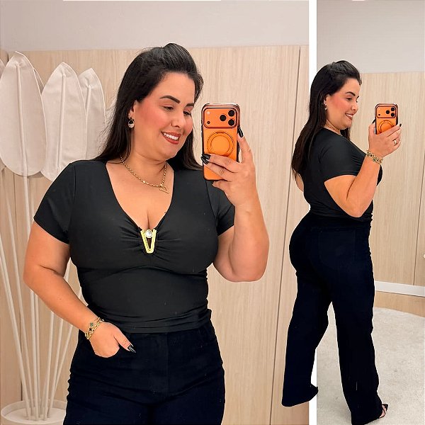 Cropped Pedra Dani Preta Plus Size