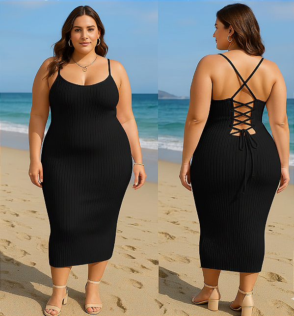 Vestido Alcinha Modal Amália Preto Plus Size
