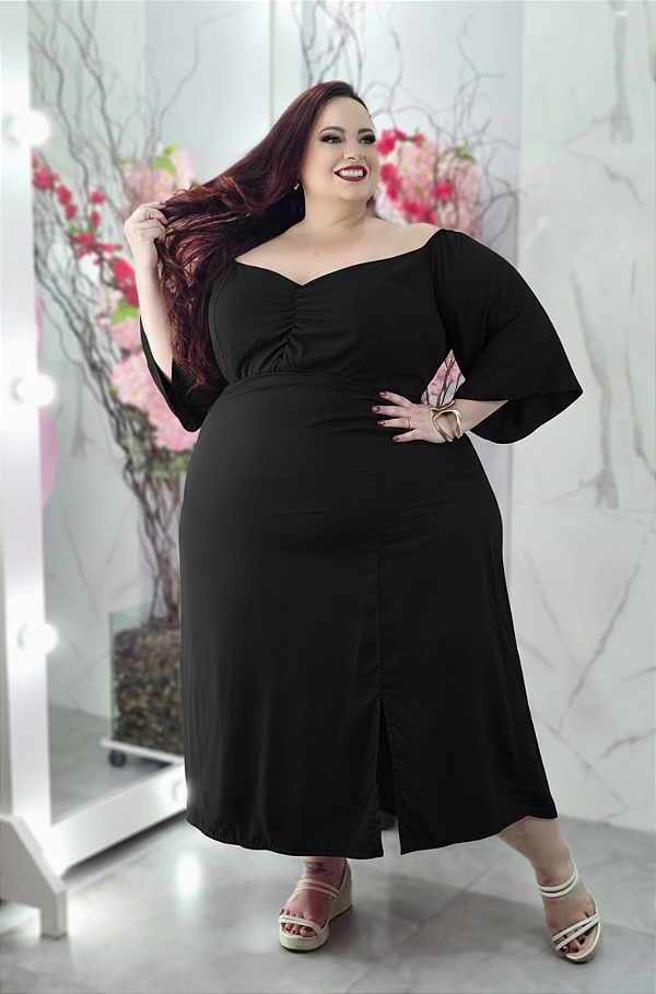 Vestido Cris Liso Preto Plus Size