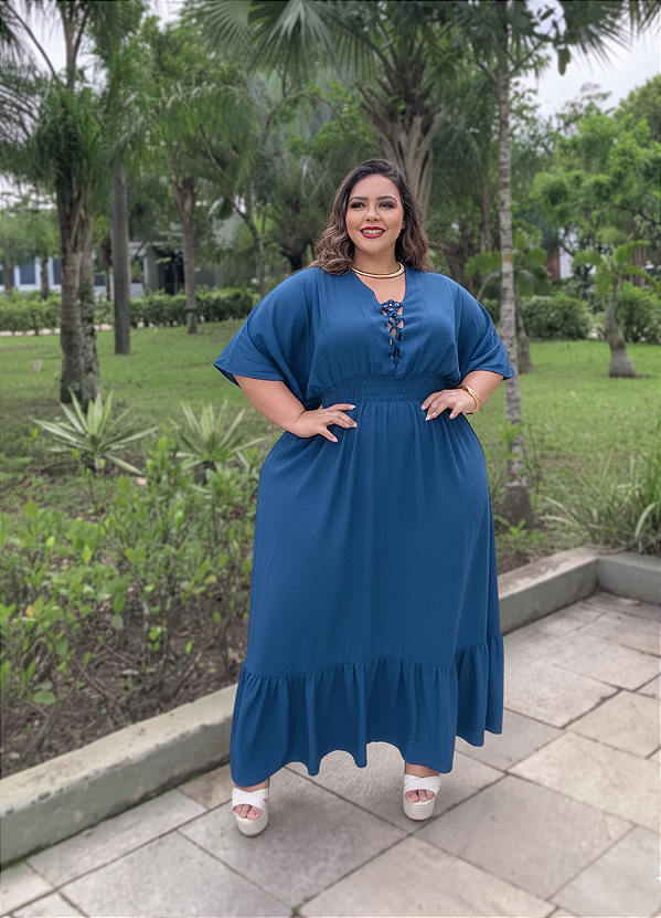 Vestido Longo Julia Azul Plus Size