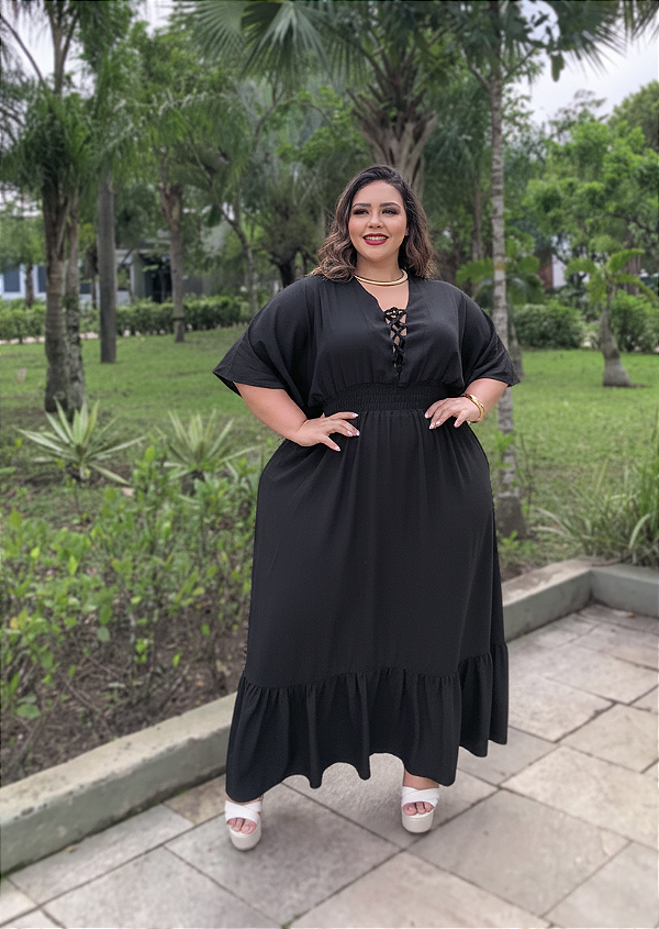 Vestido Longo Julia Preto Plus Size