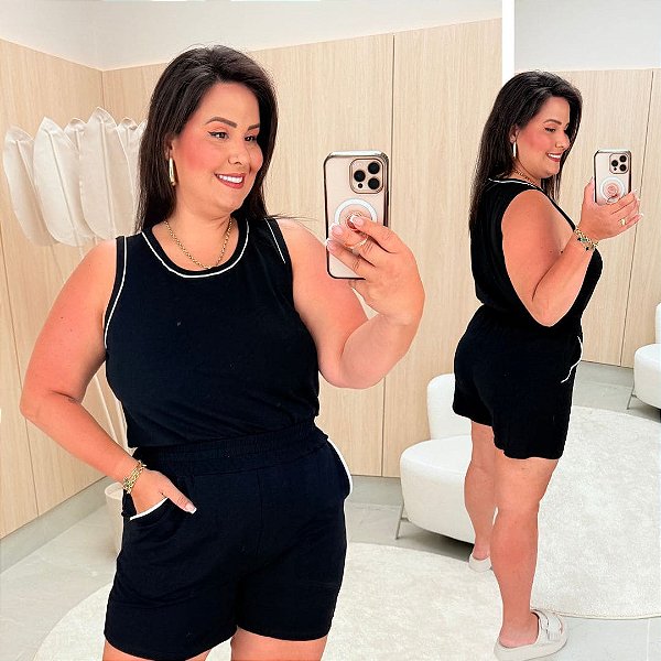 Conjunto Regata Monique Preto Plus Size