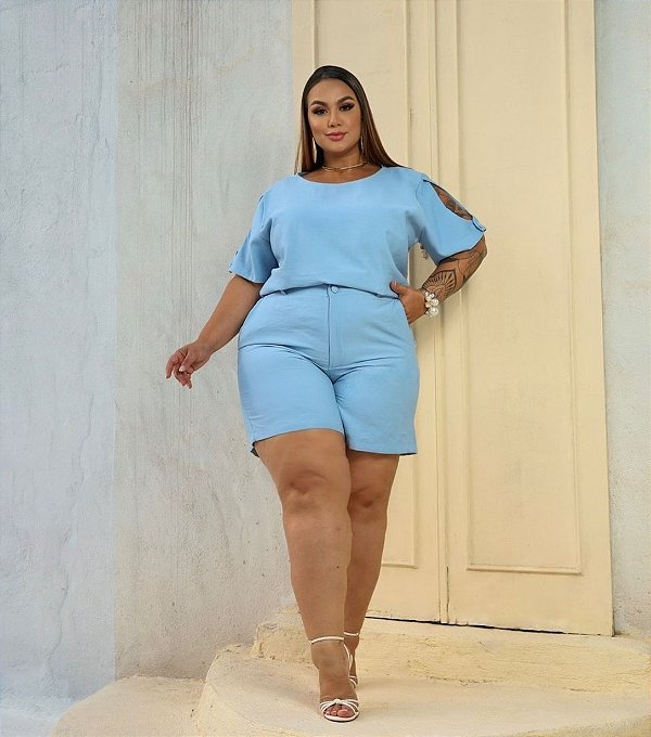 Conjunto Curto Helena Azul Plus Size