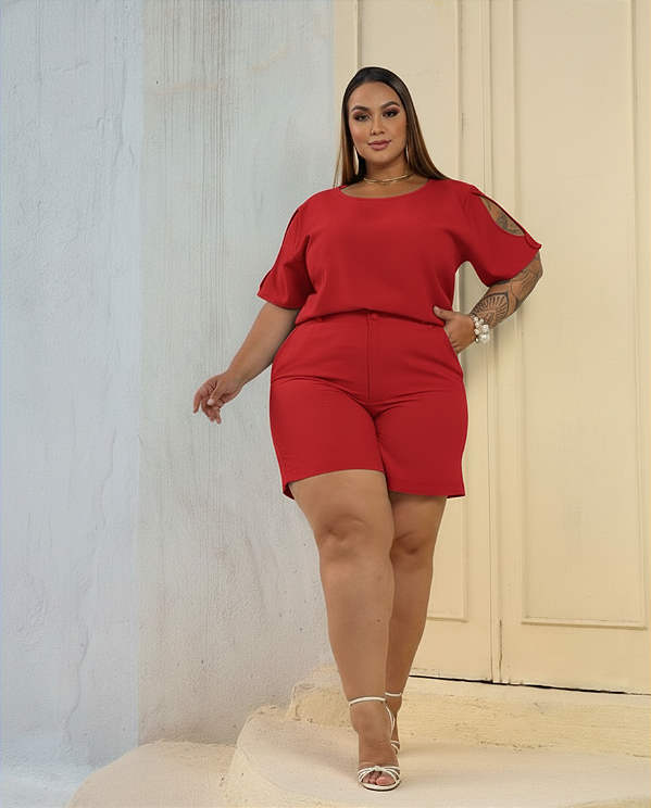 Conjunto Curto Helena Vermelho Plus Size