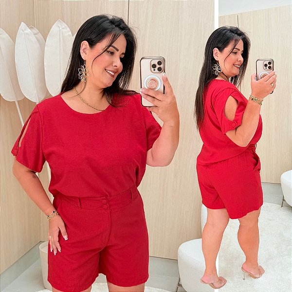 Conjunto Curto Helena Vermelho Plus Size