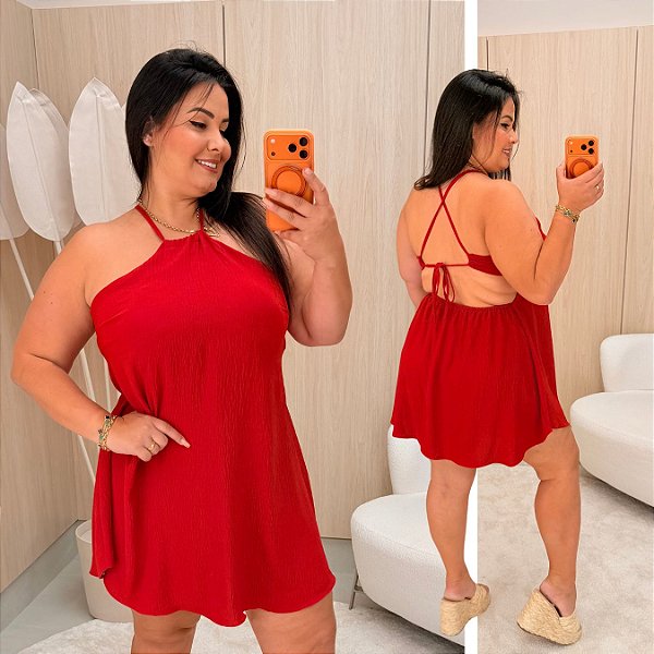 Macaquinho Ema Vermelho Liso Plus Size