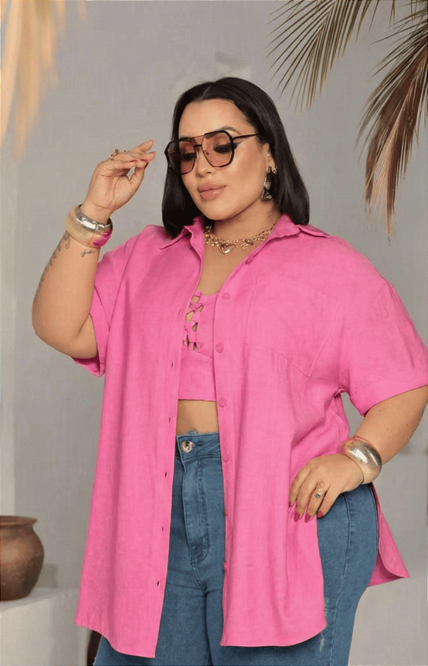 Conjunto Kimono Rosa Liso Plus Size