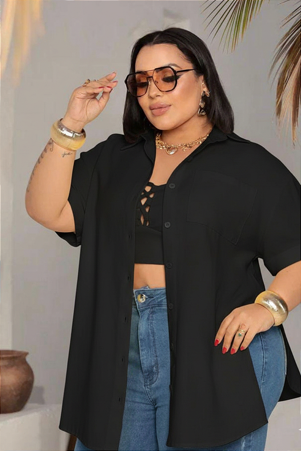 Conjunto Kimono Preto Liso Plus Size