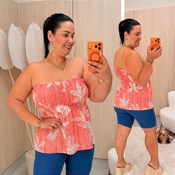 Blusa Elastex Sofia Rosa Estampado Plus Size