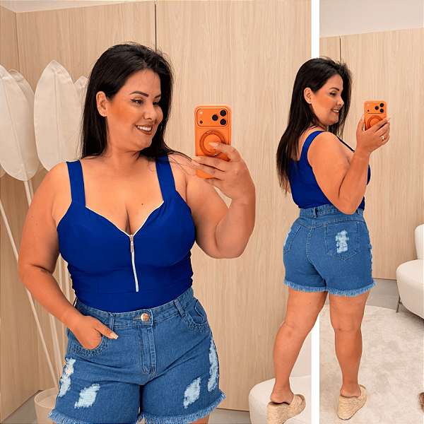 Cropped Suplex Zíper Azul Bic Plus Size