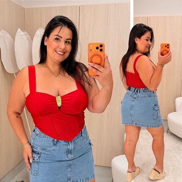 Cropped Bico Alça Natasha Vermelho Plus Size
