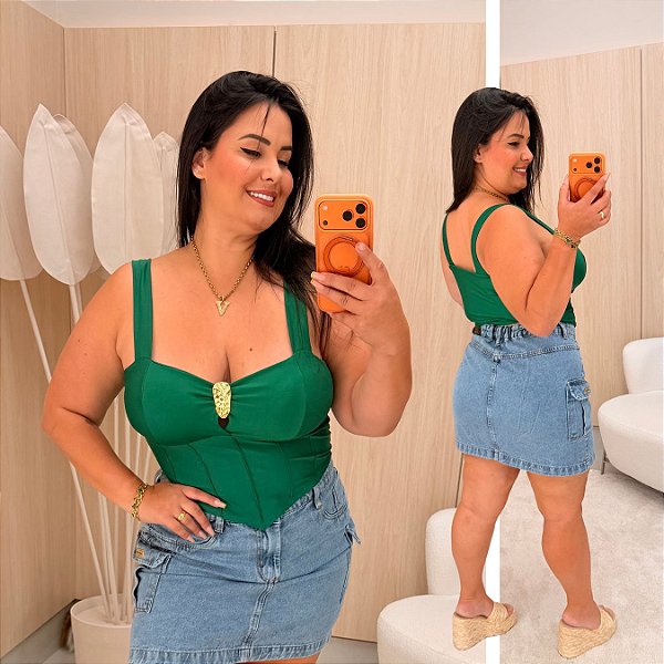Cropped Bico Alça Natasha Verde Plus Size