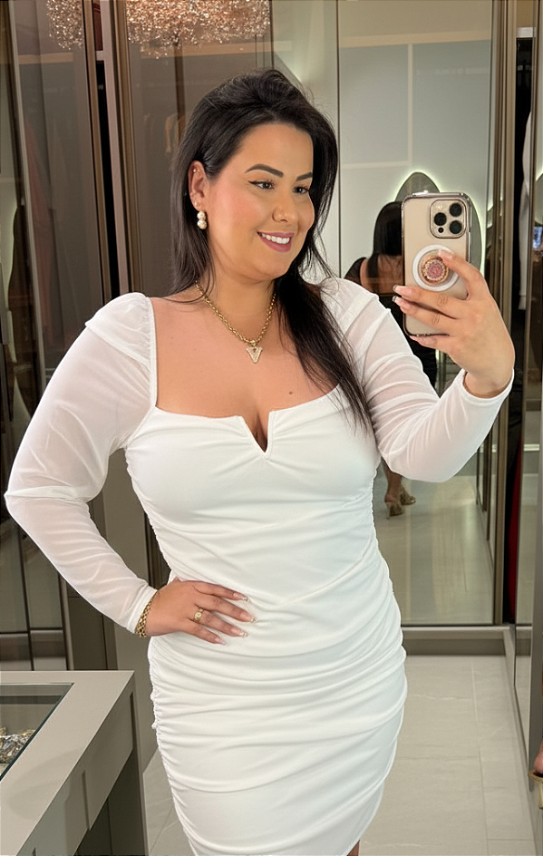 Vestido Tule Dayana Aro V Branco Plus Size