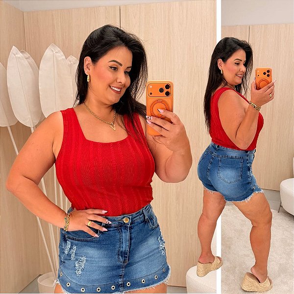 Regata Alça Larga Ribana Vermelho Plus Size