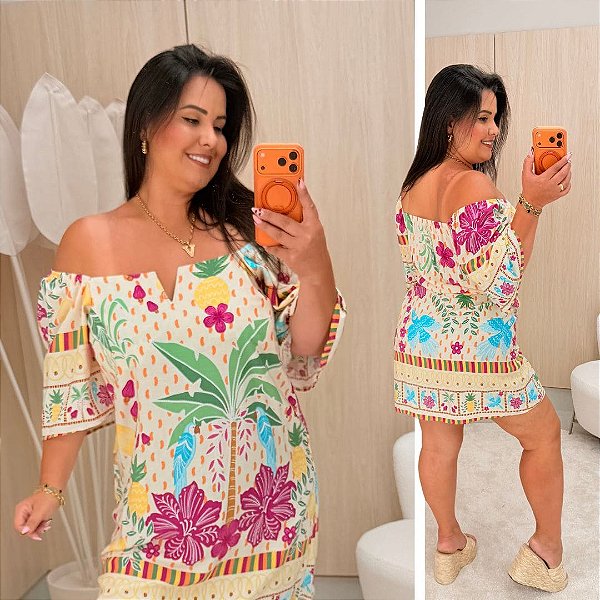 Vestido Giovana Estampado Coqueiro Plus Size