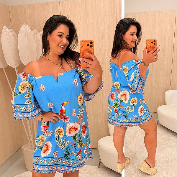 Vestido Giovana Verão Azul Claro Plus Size