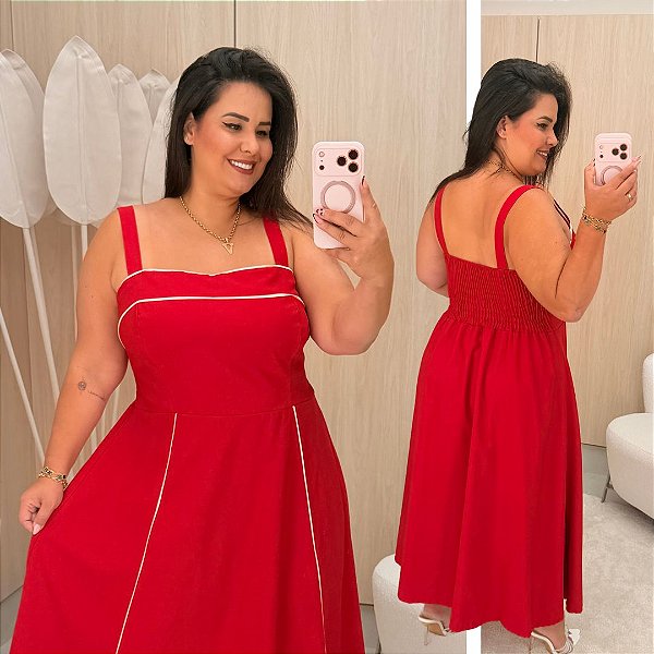 Vestido Alça Estela Vermelho Plus Size