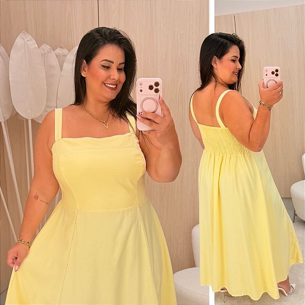 Vestido Alça Estela Amarelo Plus Size
