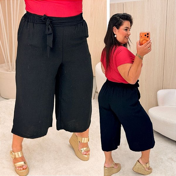 Calça Pantacourt Antônia Preta Plus Size