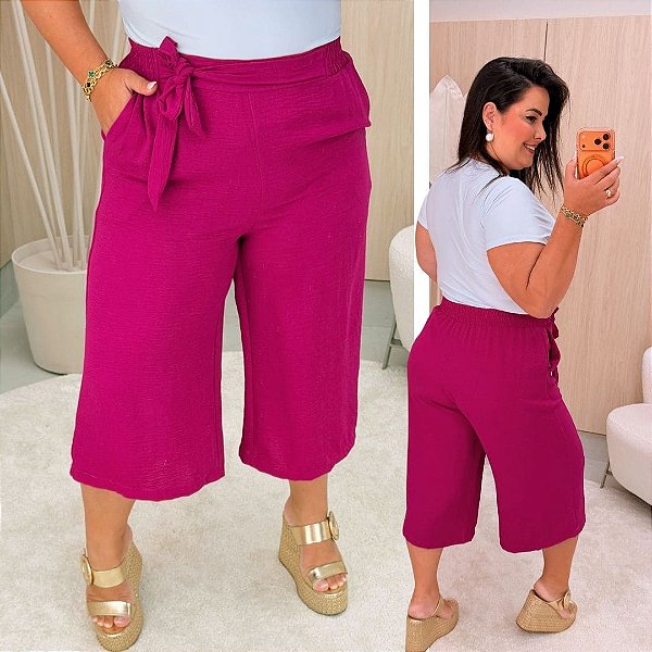 Calça Pantacourt Antônia Fúcsia Plus Size