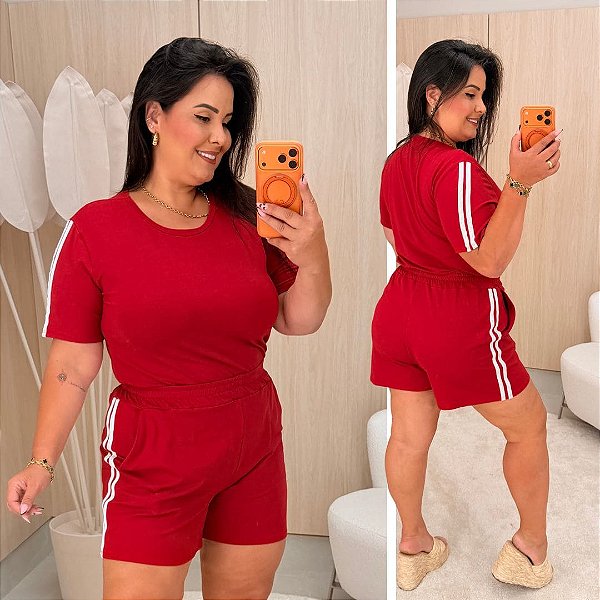 Conjunto Manga Ingrid Vermelho Plus Size