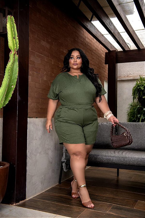 Conjunto Canelado MG Leona Verde Plus Size