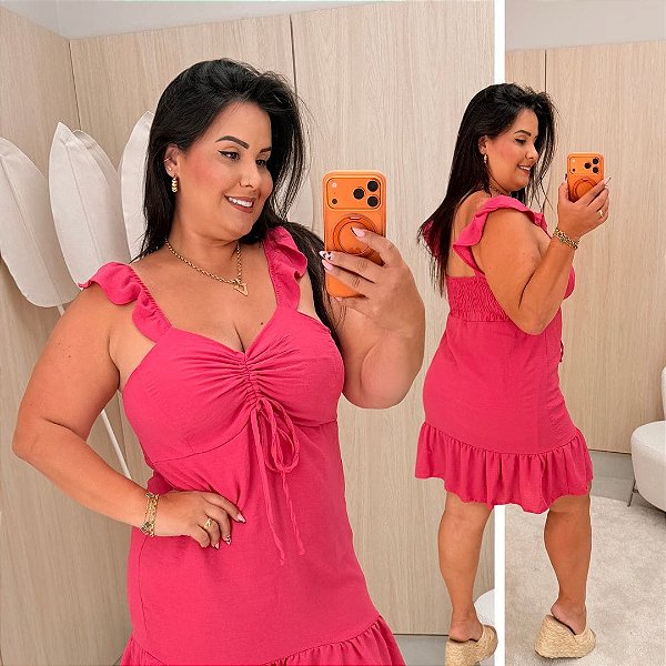 Vestido Alça MG Celina Rosa Plus Size