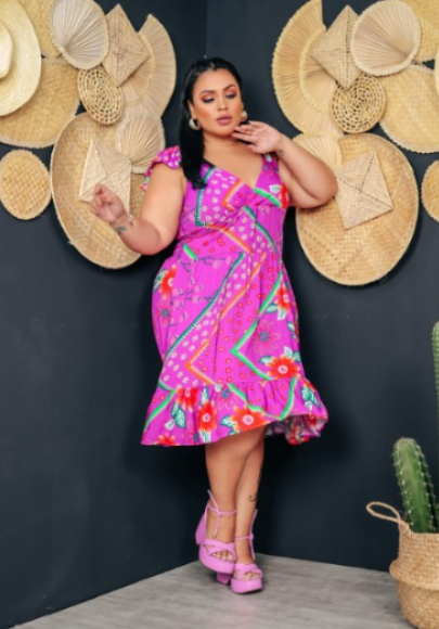 Vestido Curto Nicole Estampado Roxo Plus Size