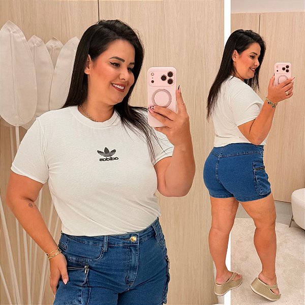 T shirt AD Bordada Branca Plus Size