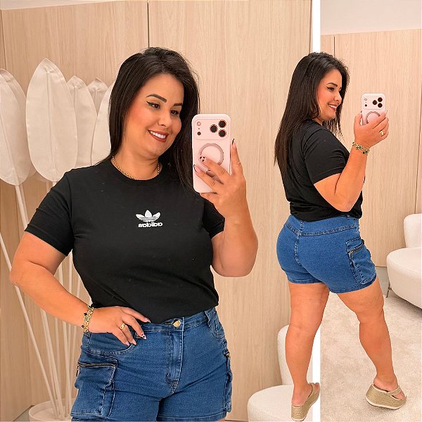 T shirt AD Bordada Preta Plus Size