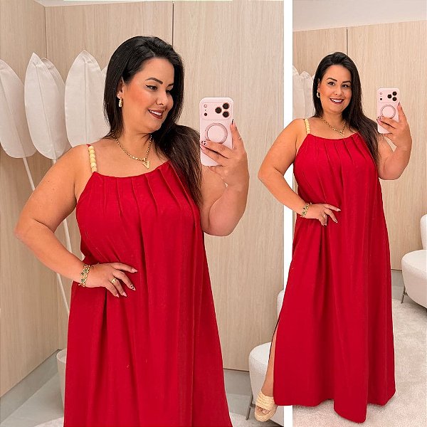 Vestido Lumier Liso Vermelho Plus Size