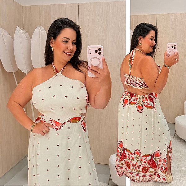Vestido Natália Branco Estampado  Plus Size