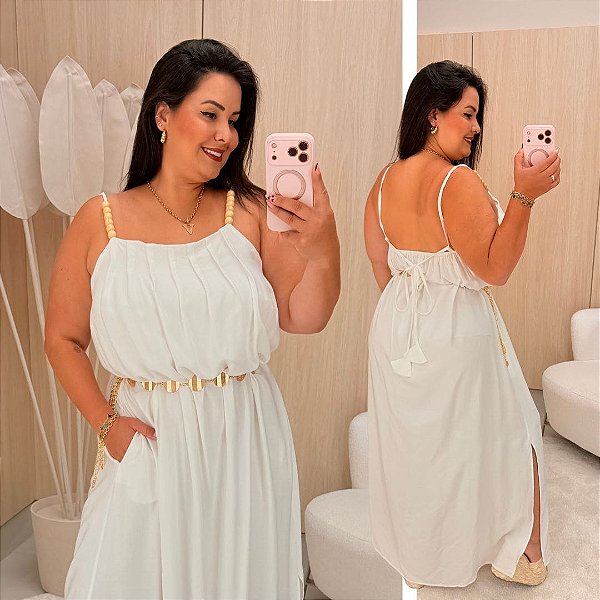 Vestido Lumier Liso Branco Plus Size