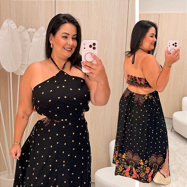 Vestido Natália Preto Estampado  Plus Size