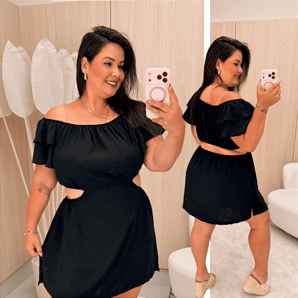 Macaquinho Gabi Liso Preto Plus Size